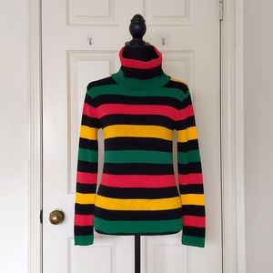 NWOT. Express Bright and Colorful Stripes Long Turtleneck Long Sleeve Sweater.